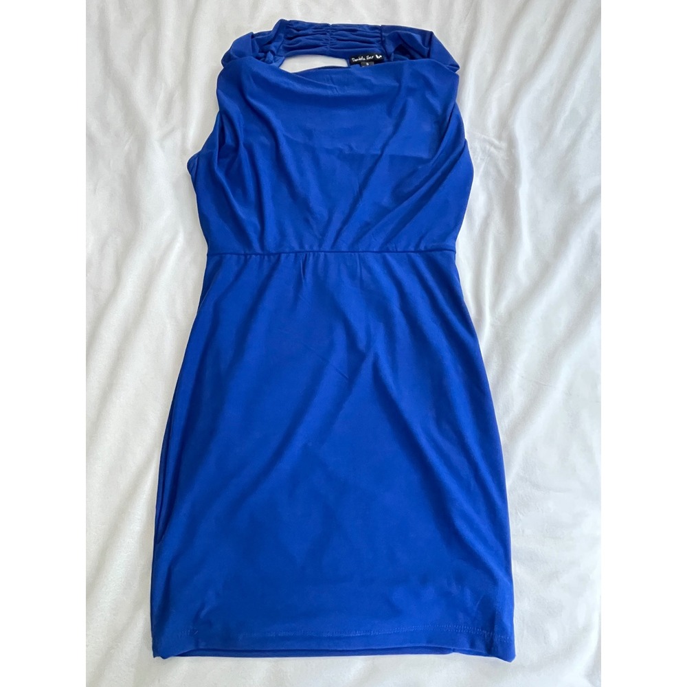 Double Zero Royal Blue Cowl Neck Strappy Back Bodycon Mini Dress Small